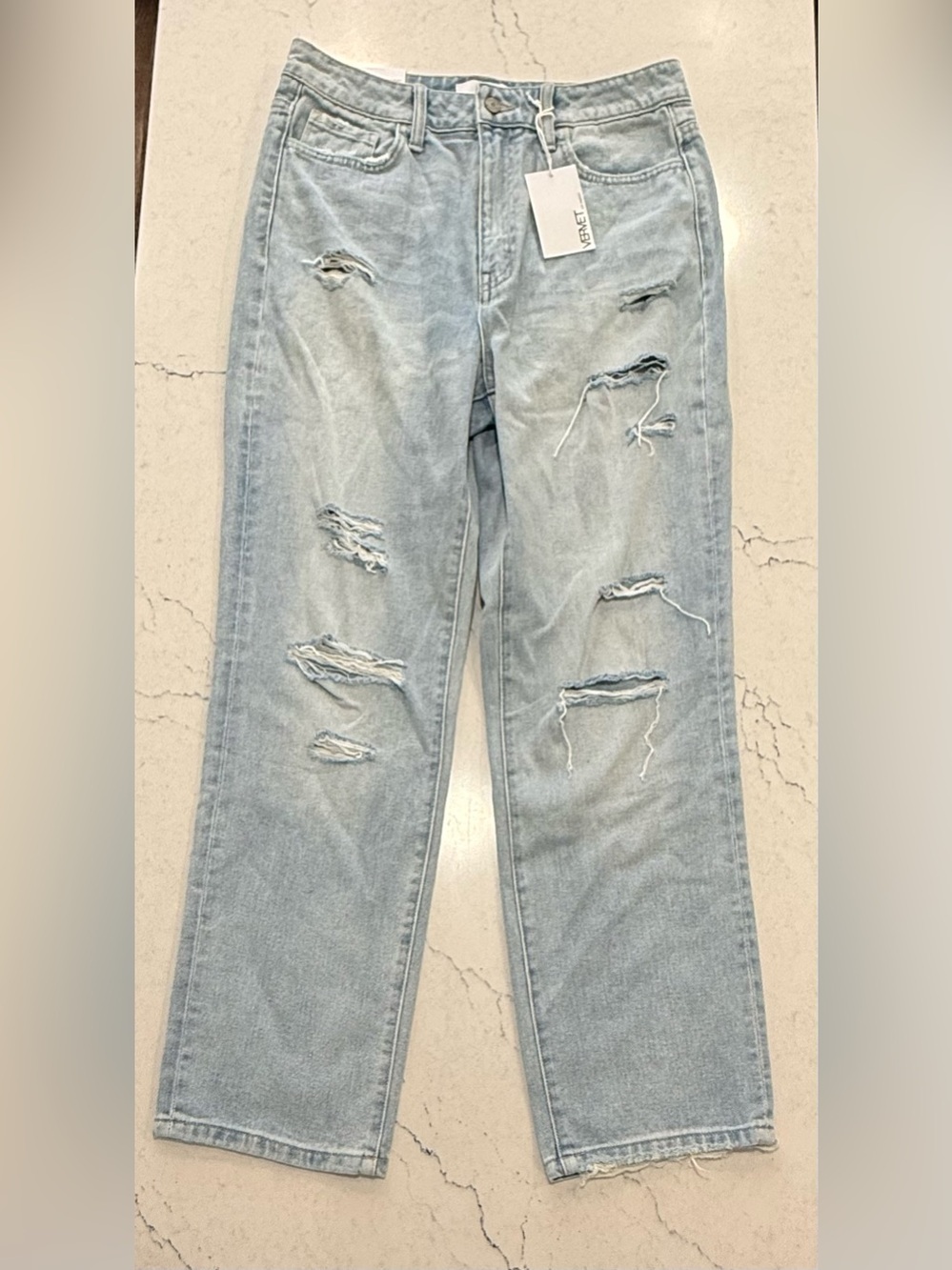 NWT Vervet Super High Rise Straight Jeans – Light Wash Blue Distressed Denim 29